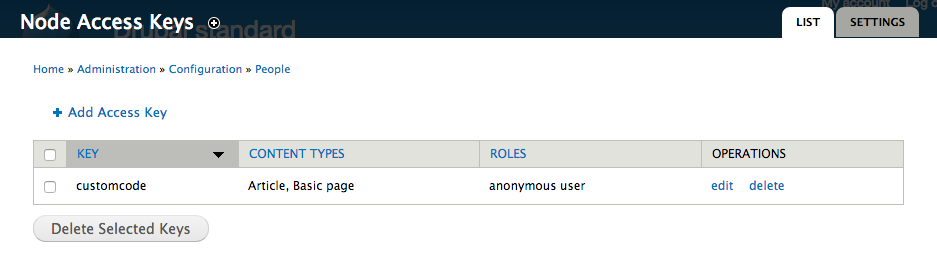 Node Access Keys Drupal 7 Back-end
