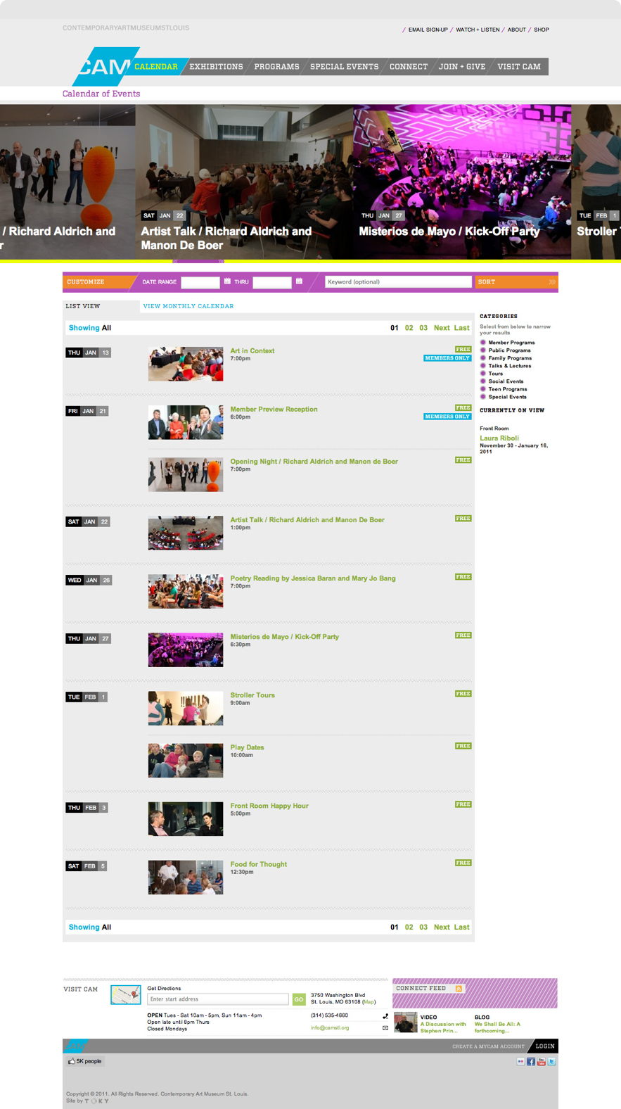 Contemporary Art Museum St. Louis Events Page shown on desktop browser