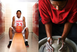 Chaminade student photography: basketball and pottery