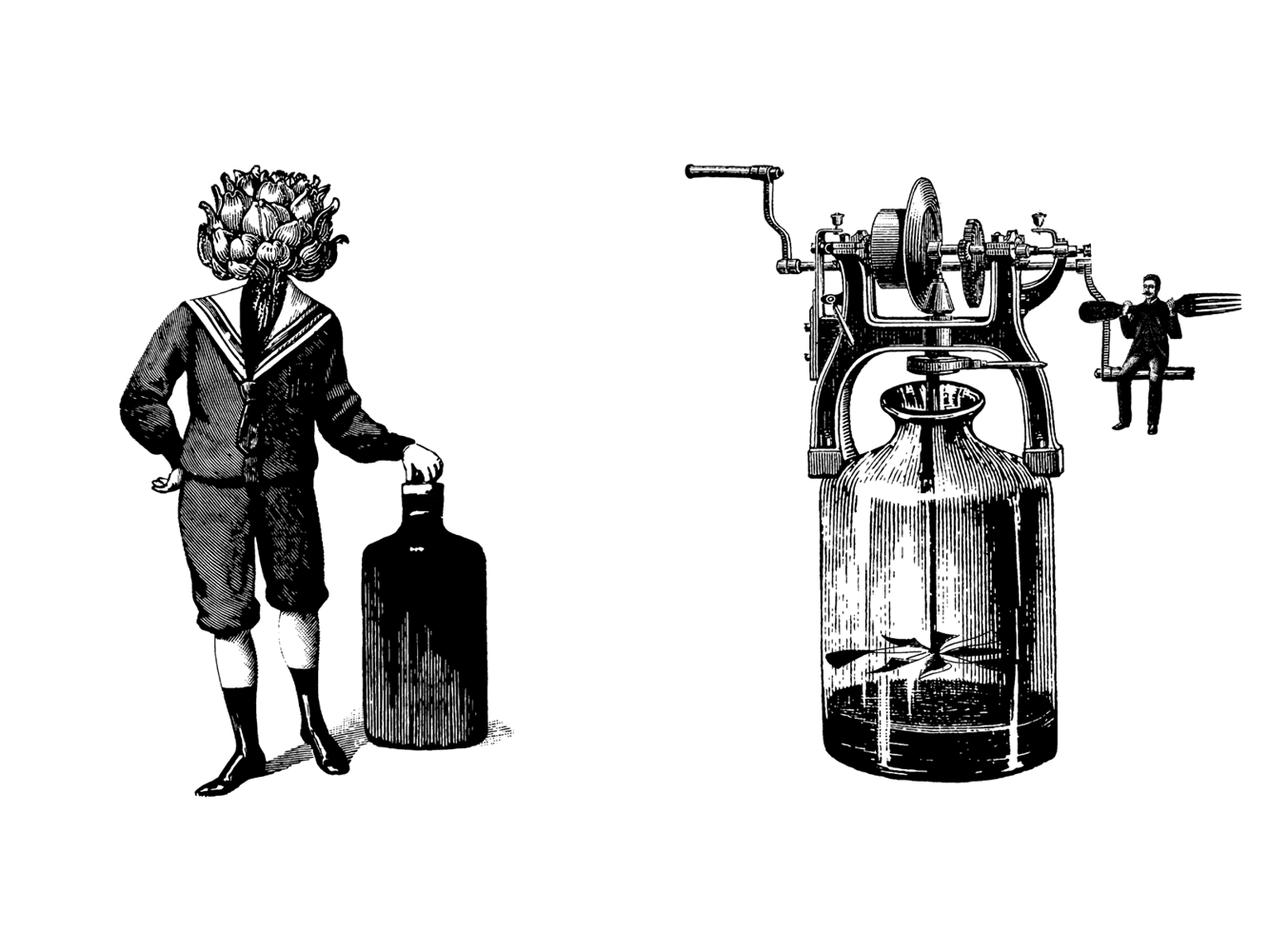 Small Batch Illustrations: Artichoke Man and Bottle