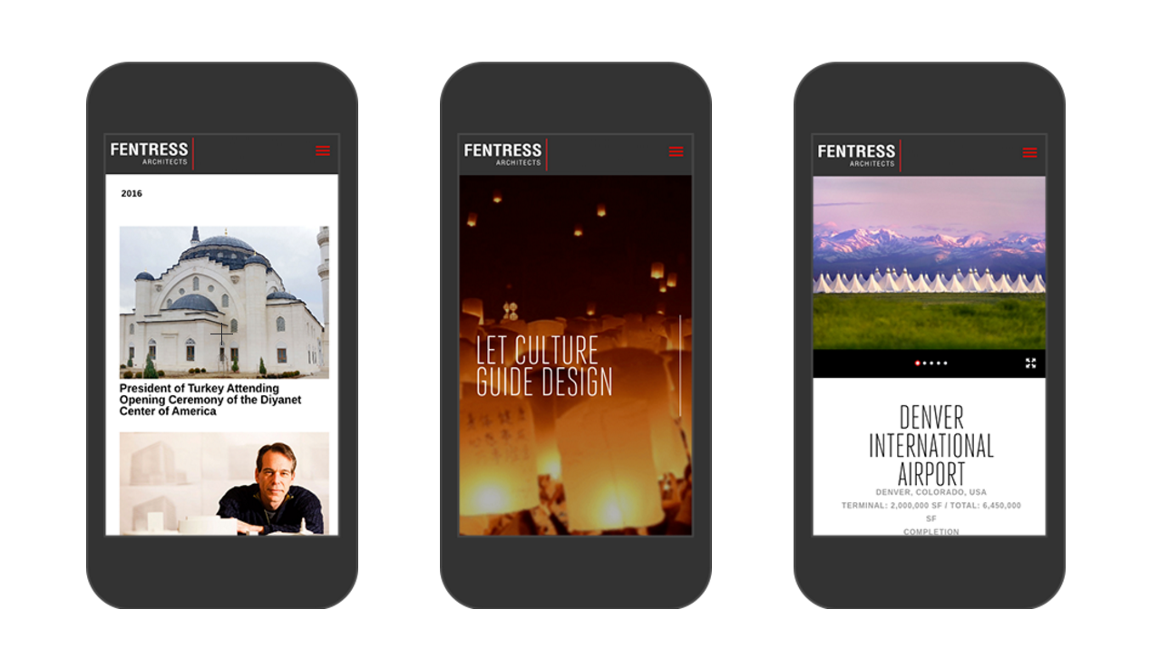 Mobile screenshots of Fentress Architects website
