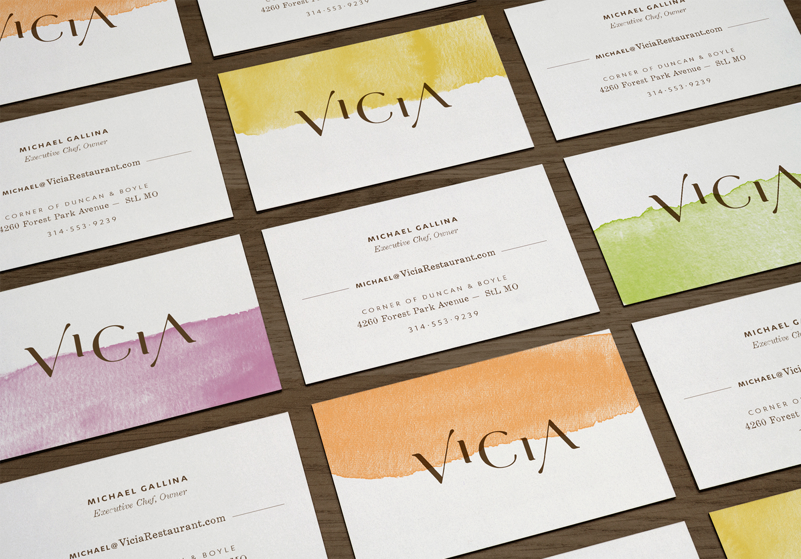 Vicia Business Cards flat lay