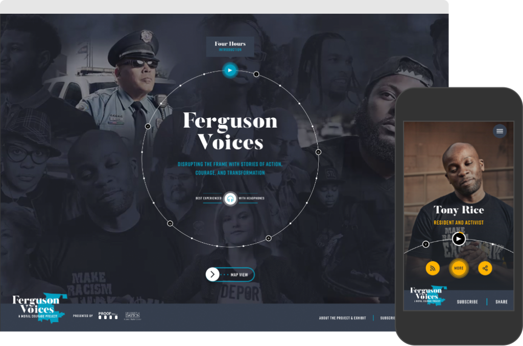 Main navigation for Ferguson Voices website