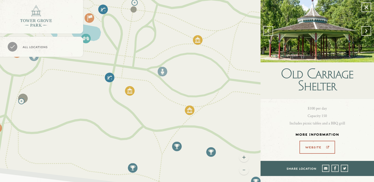 Clickable content on Tower Grove Park map design