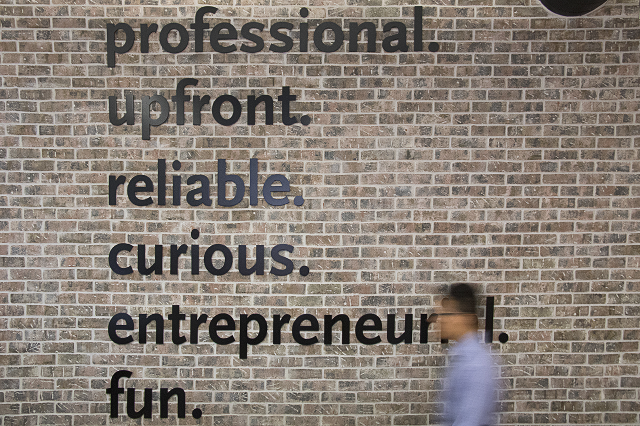 Photo of Studio Eagle's brand values wall