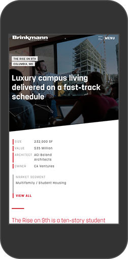 Mobile view of Brinkmann website - Project Page