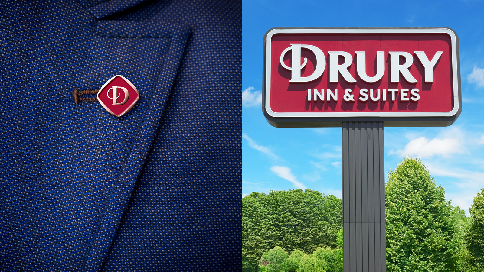 Drury Hotels pin and lollipop sign