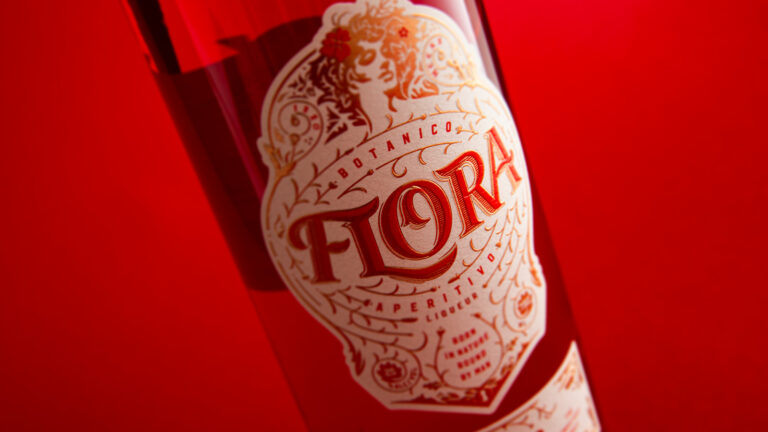 Flora bottle on red background