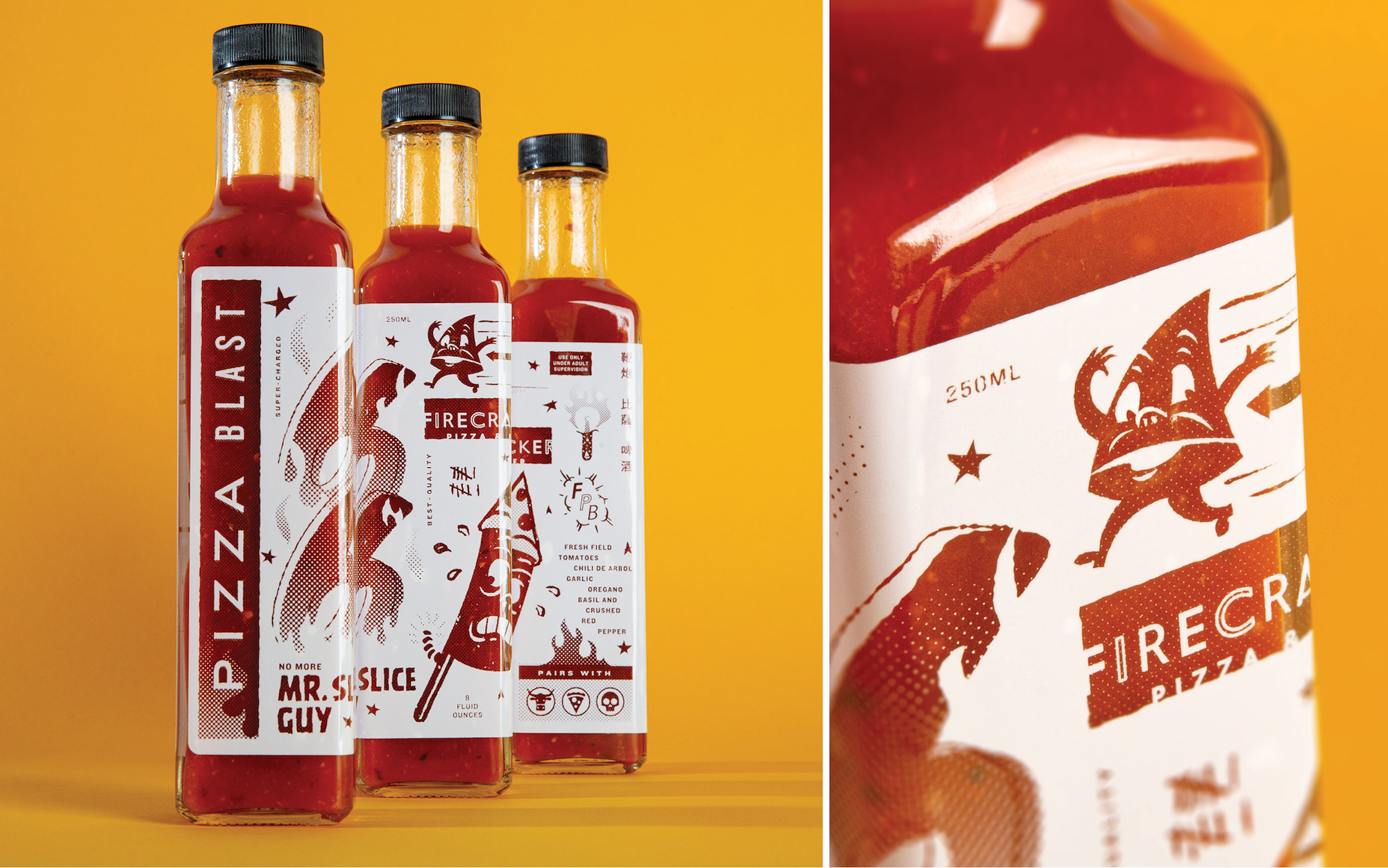 Photos of Firecracker hot sauce packaging