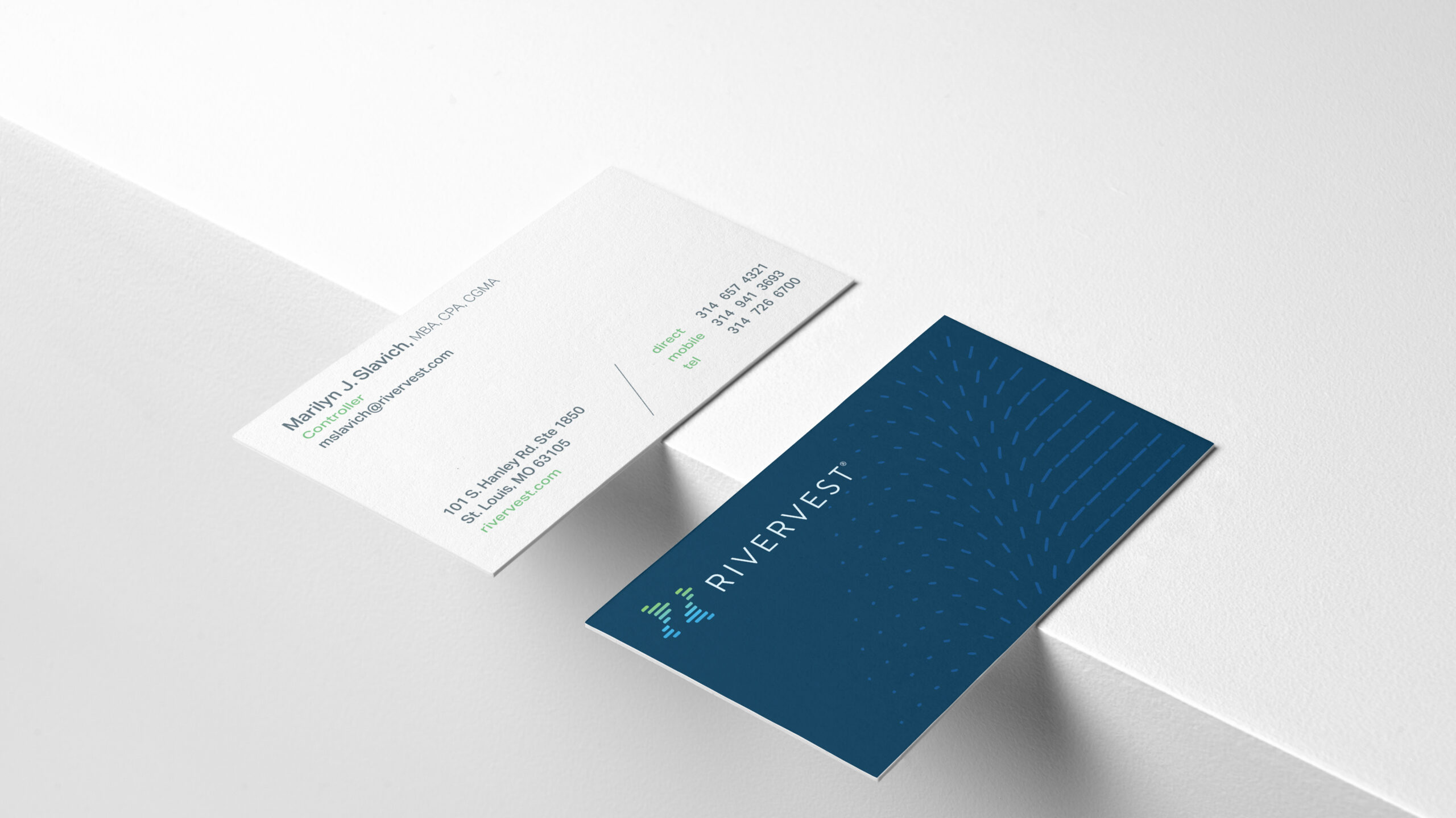 RiverVest business cards mockup